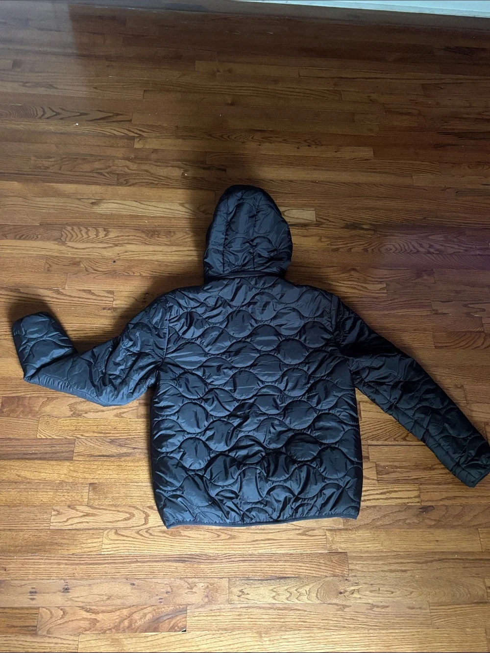 True Religion Black Quilted Hooded Jacket with Logo Lining
